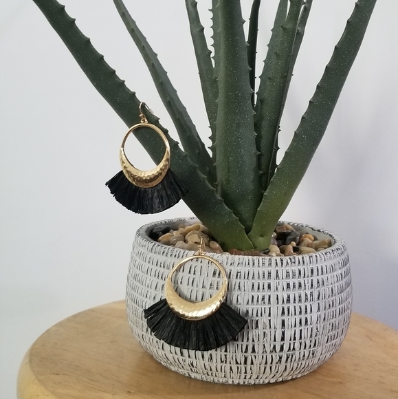 Jewelry - NEW AGER BLACK GOLD RAFFIA DROP EARRINGS